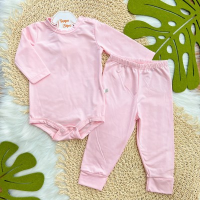Conj. Body Manga Longa e Calça em Malha Térmica Thermo Dry - Rosa Claro